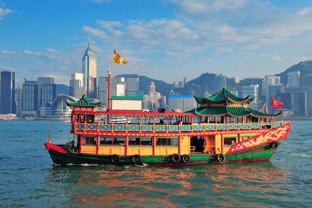 Skyline von Hongkong mit Booten
