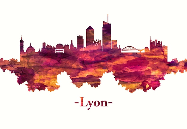 Skyline von Lyon Frankreich in Rot