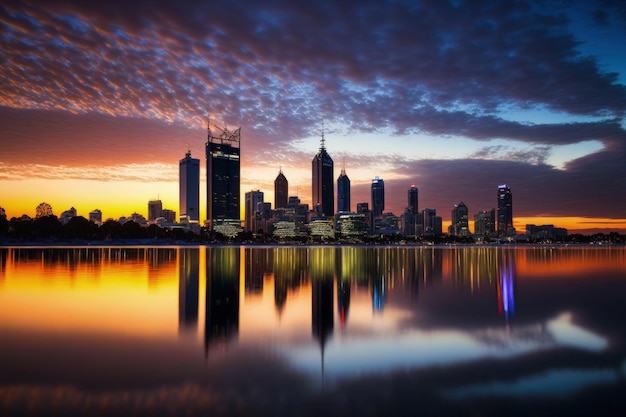 Skyline von Perths in der Abenddämmerung in Westaustralien