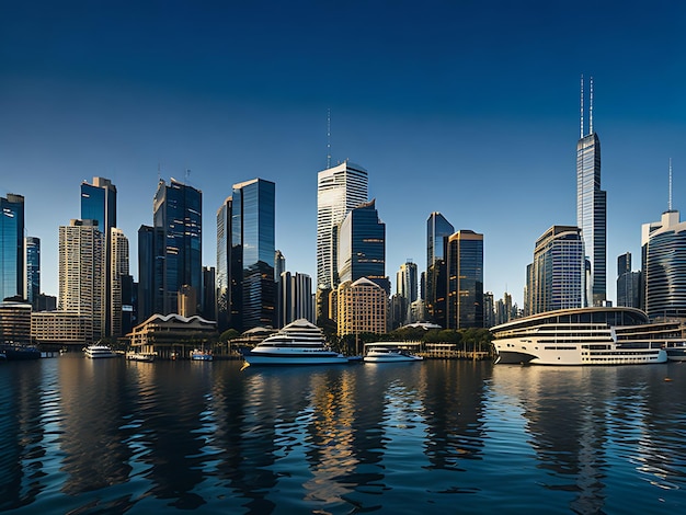 Skyline von Sydney CBD mit Spiegelung von Gebäuden im Hafengewässer Ai erzeugt