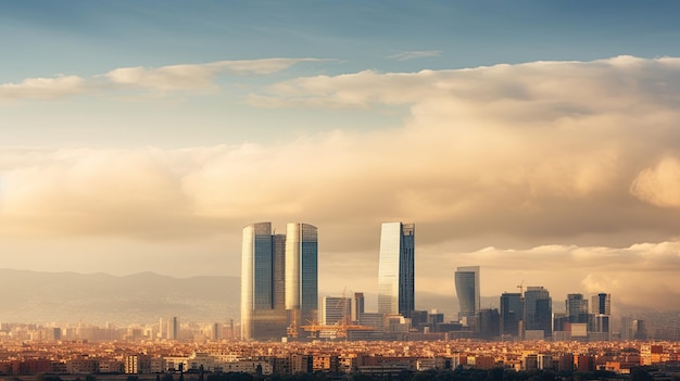 Skyscape de un grupo de modernos edificios de oficinas en la ciudad de Barcelona