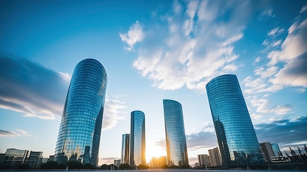 Skyscape de un grupo de modernos edificios de oficinas en la ciudad de Barcelona