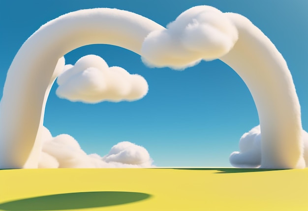 Foto skyward soaring 3d render de nuvens brancas fluffy sob o arco redondado azul