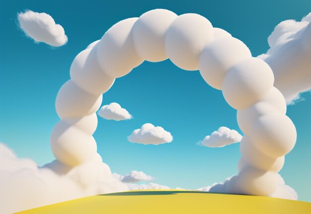 Foto skyward soaring 3d render de nuvens brancas fluffy sob o arco redondado azul