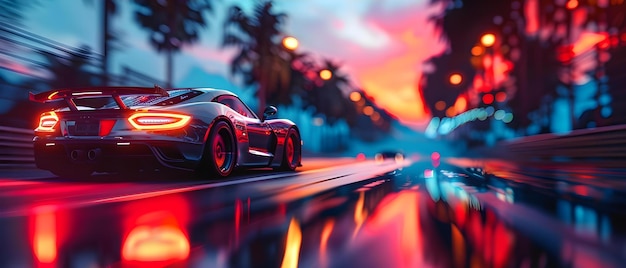 Sleek Racer Neon Sunset Speed Chase-Konzept Sleek Racing Neon Sunshine Speed Chase ist ein Konzept, das sich auf die Geschwindigkeitsverfolgung bezieht.