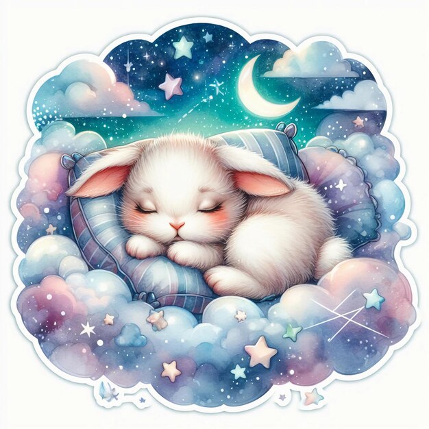 Sleeping Baby Bunny Aquarell Clipart Ai erzeugt