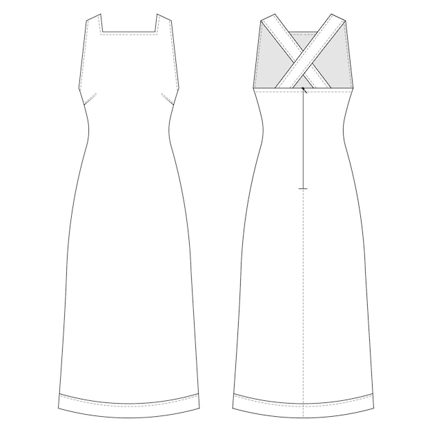 sleeveless square neck strappy strapped darted zippered long maxi midi denim jean apron straight dre