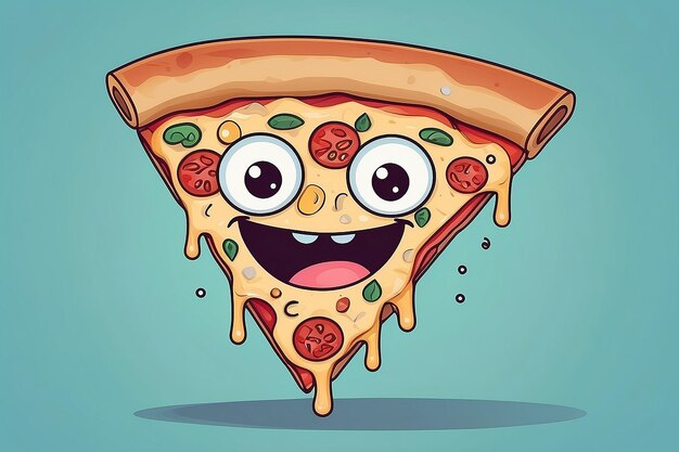 Foto slice de pizza de dibujos animados con una cara feliz y ojos generativos ai