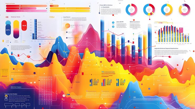 Foto slide infográfico vibrante que muestra los resultados comerciales trimestrales