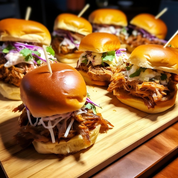 Sliders de carne de porco com IA generativa de carne desfiada