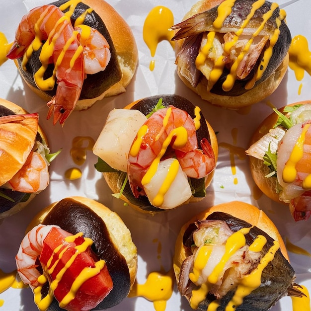 Sliders de mariscos al estilo peruano con chipotle aioli