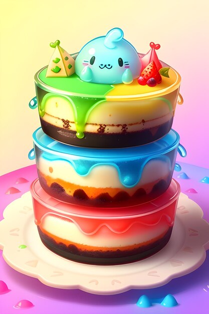 Slime Rancher comida de videogame comida fofa bolo de queijo xarope de frutas em um prato fofo