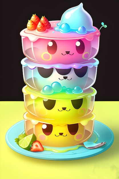 Slime Rancher comida de videogame comida fofa bolo de queijo xarope de frutas em um prato fofo