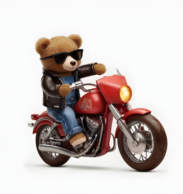 Foto slogan de motociclista com boneca de urso montando uma motocicleta