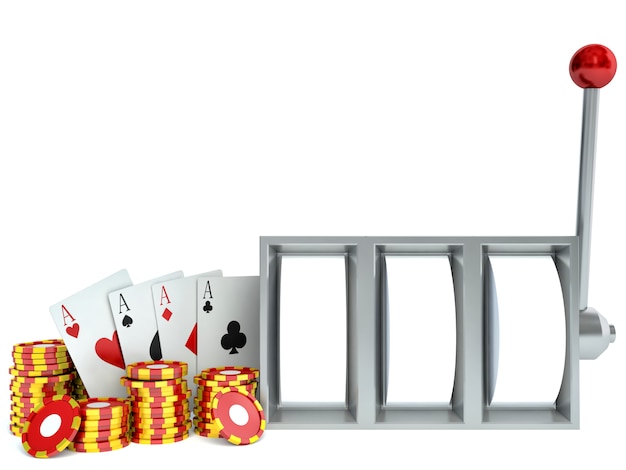 Slot Machine e fichas com cartas de jogar