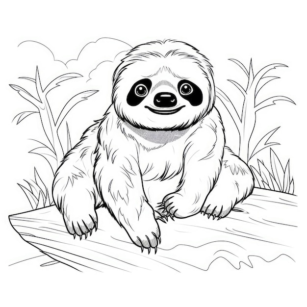 Sloth Adventures, um livro de colorir divertido para crianças com desenhos animados de preguiças, linhas grossas e em negrito e um V