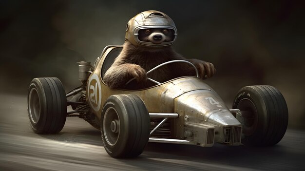 Sloth monta un coche de carreras IA generativa