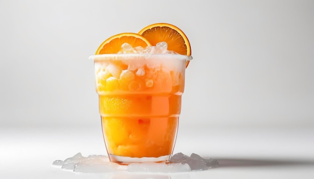 Slush de gelo com laranja em fundo branco de xícara