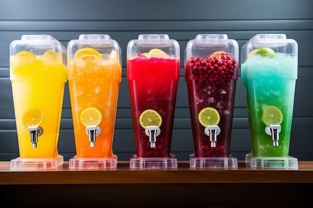 Slush refrescante de verão ou smoothie gelado dispensando suco de frutas IA geradora