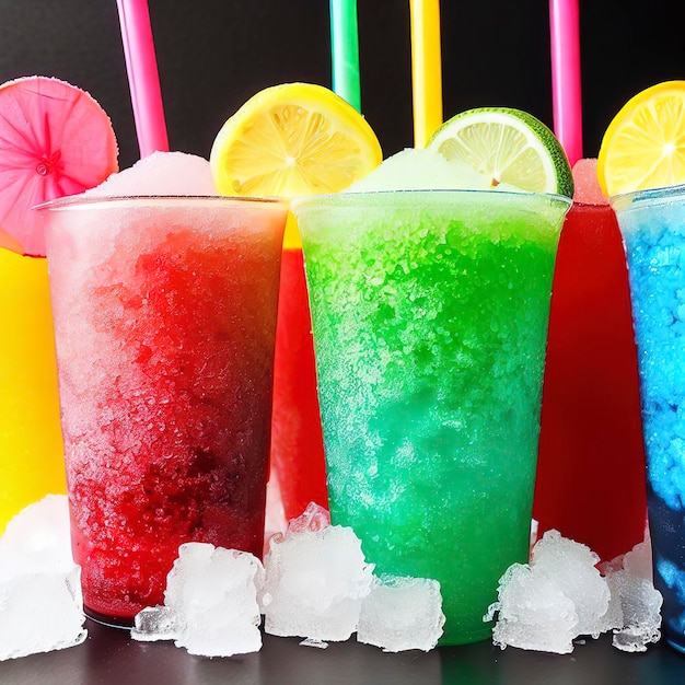 Slushies de verão coloridos em fundo preto