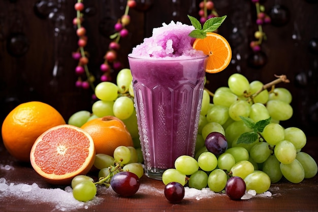 Slushy de frutas congeladas com uvas e guarnição de cítricos