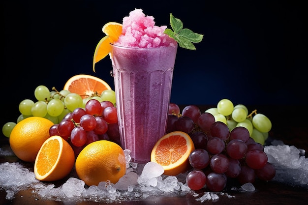 Slushy de frutas congeladas com uvas e guarnição de cítricos