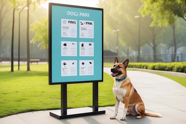 Smart City Dog Park Amenities Information Board Mockup con espacio blanco en blanco para colocar su diseño