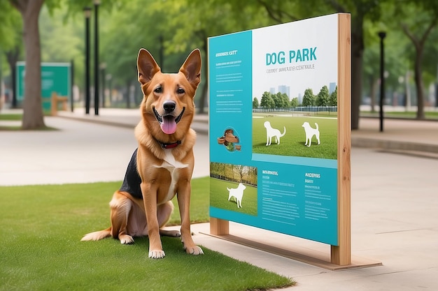 Smart City Dog Park Amenities Information Board Mockup Personalizar su diseño
