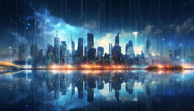 Foto smart city of cyberspace und metaverse digitales netzwerk konzept ki generiert