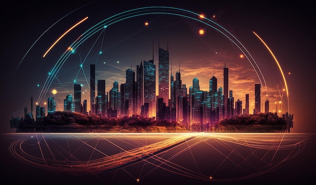 Smart-City- und Verbindungstechnologie-Konzept Illustration von Big Data Generative AI