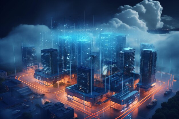 Smart City von Cloud Computing mit Künstlicher Intelligenz Rotationsbewegung