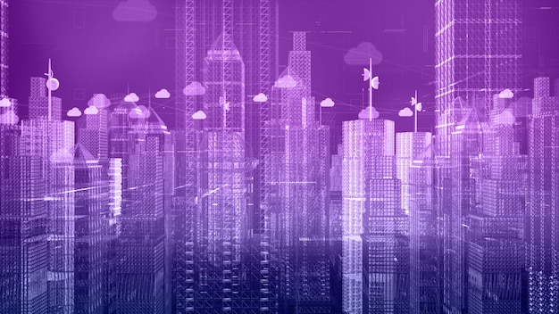 Smart City Wireframe des Cloud Computing mit künstlicher Intelligenz