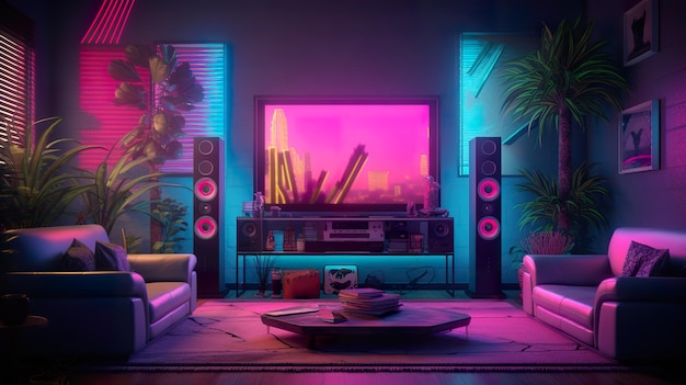 Smart-Home-Automationssystem Synthwave 80s ai generieren