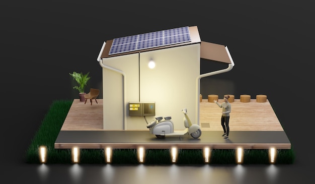 Smart Home Solar-Photovoltaik-Haus Energiesparendes Ökosystem Isometrisches Solar-Home-Systemdiagramm