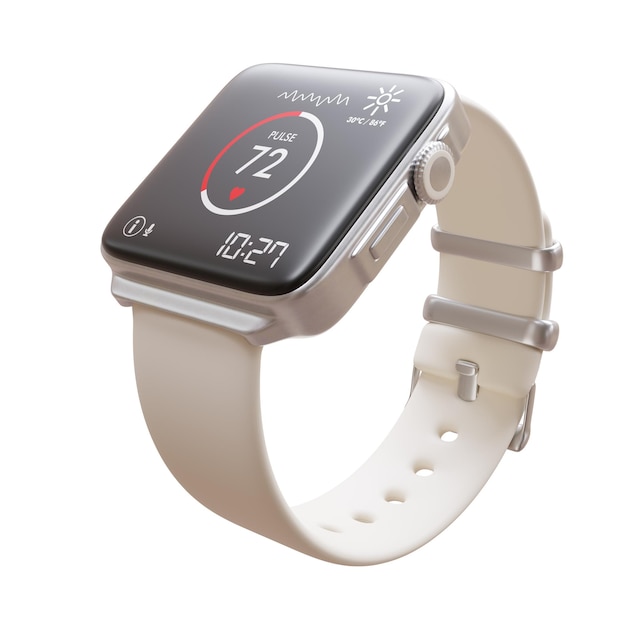 Smart-Uhr mit Herzpulsüberwachung isoliert auf weißer digitaler Smartwatch-Gesundheits-App