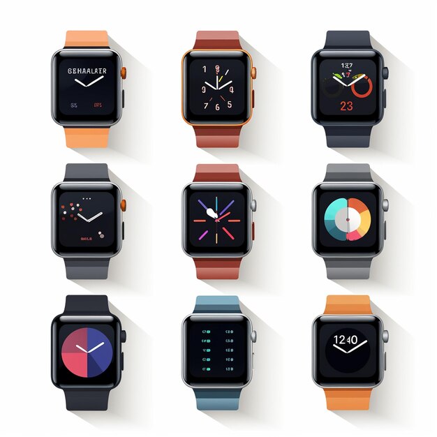 Smart Watch Icons Set Ilustração vetorial isolada em fundo branco