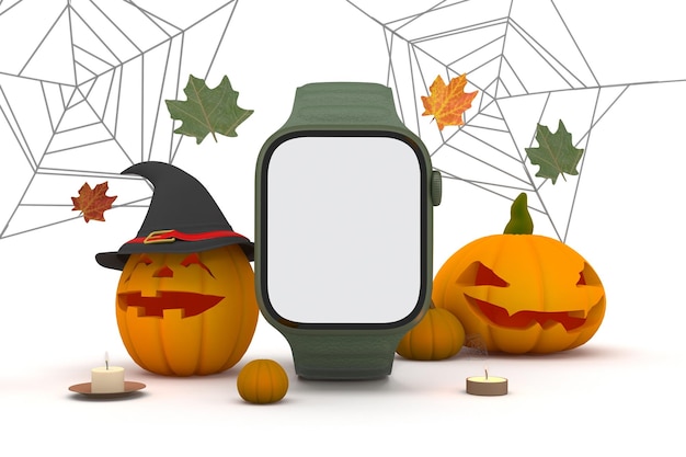 Smart Watch-Vorderseite im Halloween-Themenhintergrund