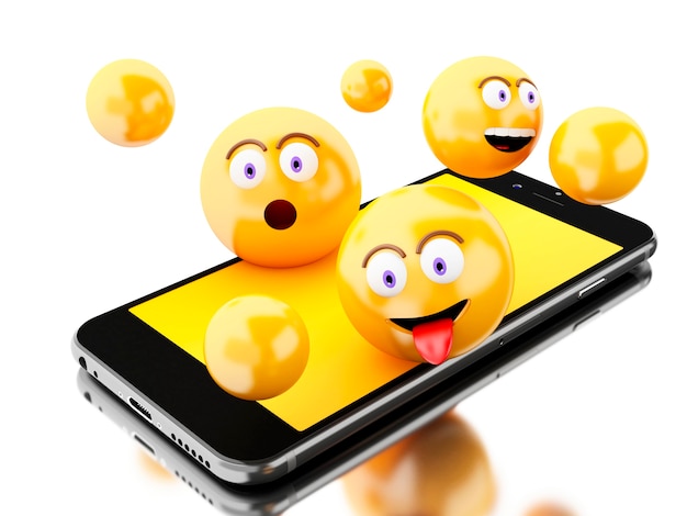 Smartphone 3D com ícones Emoji