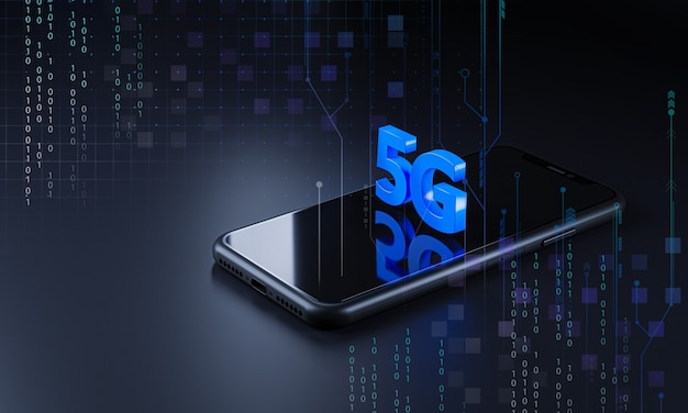 Smartphone 5G Icon Hologramm. Technologiekonzept 3D-Rendering