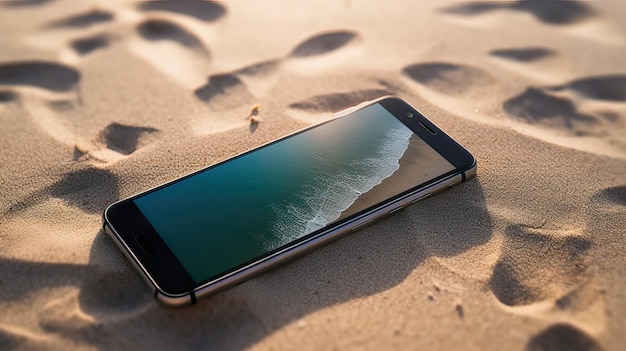 Smartphone auf dem Sand an einem Strand