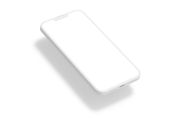 Foto smartphone blanco con dorso blanco y pantalla en blanco.