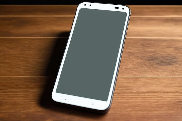Smartphone branco em backgroundGenerative AI de madeira