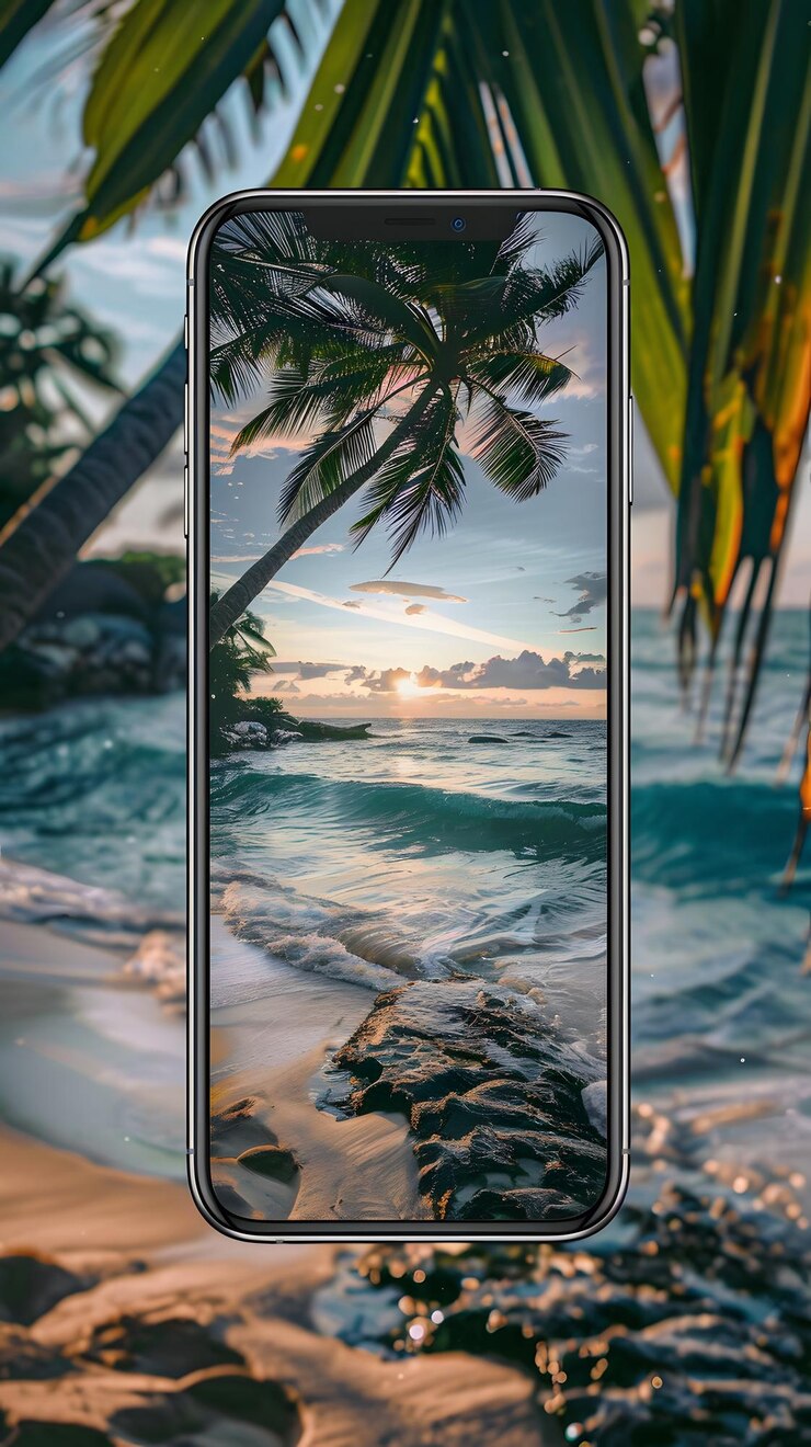 Foto smartphone branco minimalista com um design de tela de gradiente suave com uma tela limpa e moderna em um fundo cinza suave