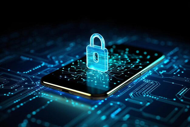 Smartphone con candado digital Seguridad cibernética y protección de datos información privacidad internet