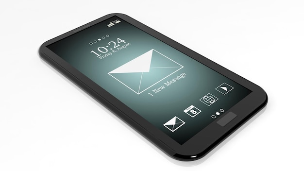 Smartphone com 1 notificação de nova mensagem na tela isolada em branco