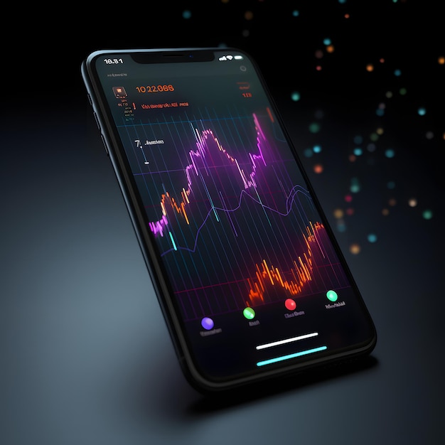 smartphone com gráfico de negociação de ações em tempo real na tela conceito de aplicativo de negociação móvel