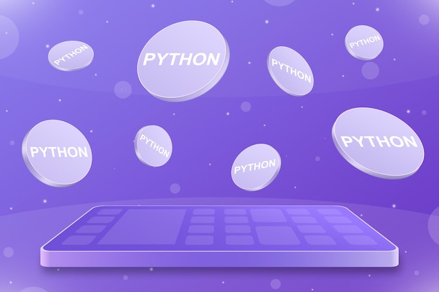 Smartphone com ícones de logotipo python redondo voador 3d