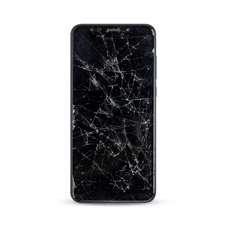 Foto smartphone com tela de toque moderno com tela quebrada isolada