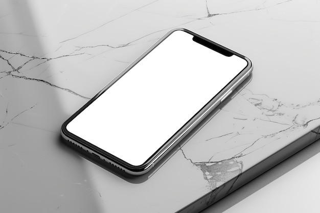 Smartphone com tela em branco para negócios infográfico aplicativo de design de site em fundo de mármore