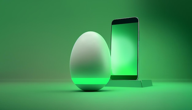 Smartphone com tela verde e ovo de Páscoa em fundo verde